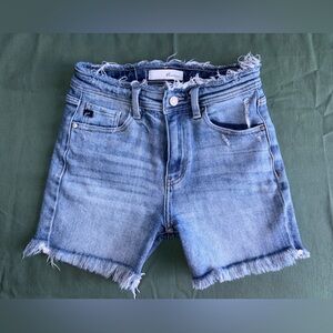 KanCan Light Wash Frayed Hem High-Rise Jean Shorts